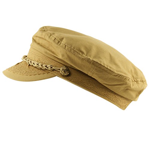 SK Hat shop Men's Summer Cotton Greek Fisherman Sailor Fiddler Driver Hat Flat Cap - color: Khaki, size: Large-X-Large