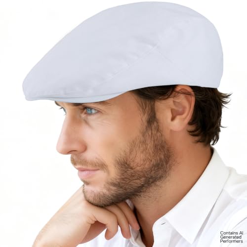 Classic Solid Flat Cap Newsboy Hats for Men Retro Cabbie Driving Adjustable - color: C02 White With Mesh Lining