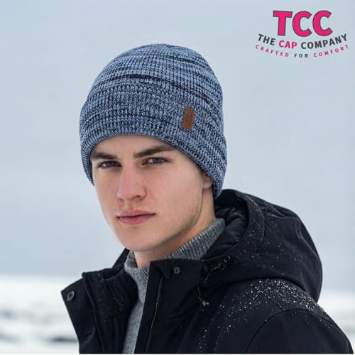 Beanie Fleece Lined Soft for Men Women | Winter Hats Warm Double Layered Stylish Knited Cuffed Plain Beanie Skull Cap | - color: A09- Blue Black