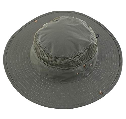 Connectyle UPF 50+ Wide Brim Sun Hat for Men Breathable Cowboy Boonie Hats Outdoor Bucket Hat for Fishing Hiking Safari - color: Army Green