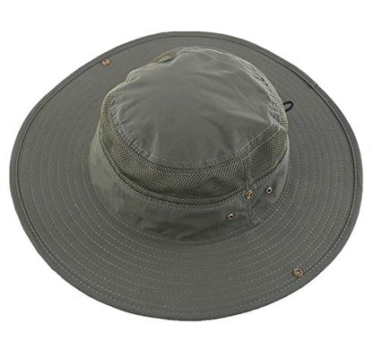 Connectyle UPF 50+ Wide Brim Sun Hat for Men Breathable Cowboy Boonie Hats Outdoor Bucket Hat for Fishing Hiking Safari - color: Army Green