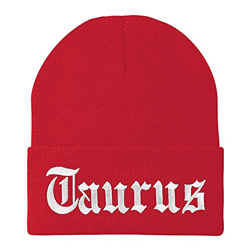 Trendy Apparel Shop Taurus Old English Embroidered Long Cuff Beanie - color: Red