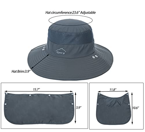Fishing Hat for Men, Outdoor 3 in 1 Sun Hat Summer Safari Boonie Cap - color: Dark Grey