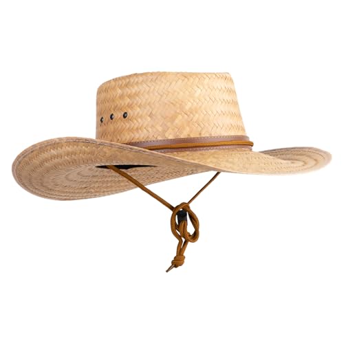 UPF 50+ Palm Leaf Chin Tie Gambler Straw Hat - size: Small