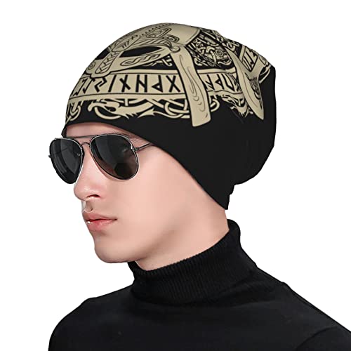 Men Vikings Beanie Caps,Norse Rune Skull Cap Knit Hat Slouchy Cap Autumn Summer Casual Beanies Hat - color: Norse Rune