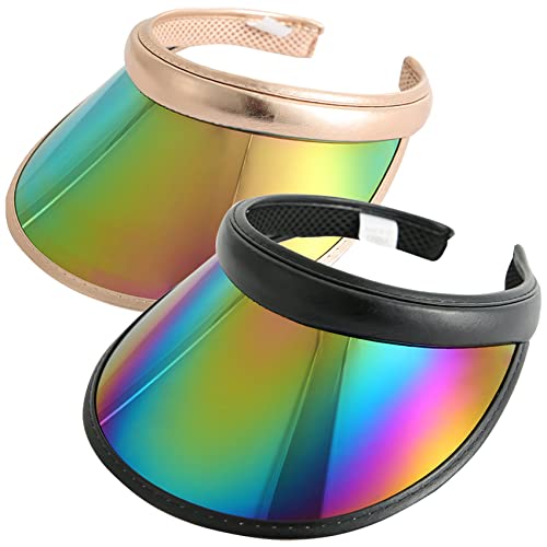 2 Pack Sun Visor Hats Women Men Clip-on Iridescent Clear Sport Outdoor Cap - color: 2pack ,Gold Black