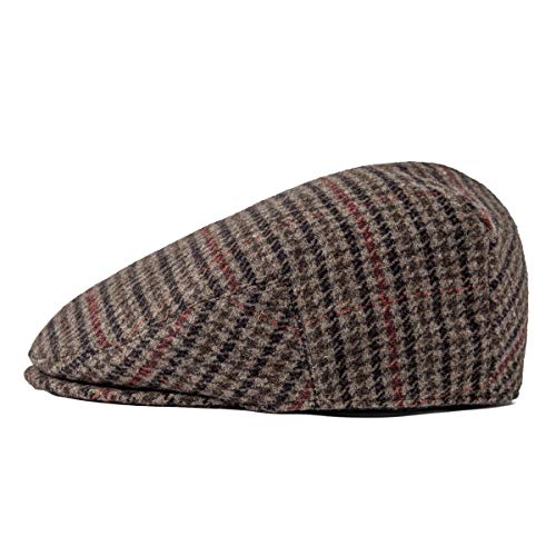 FEINION Men's Wool Tweed Newsboy Ivy Cap Gatsby Golf Flat Hat - color: Houndstooth Coffee, size: 7 3/4