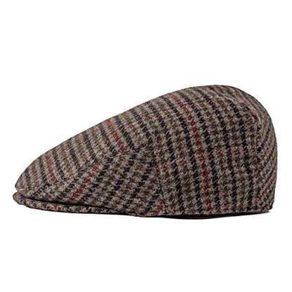 FEINION Men's Wool Tweed Newsboy Ivy Cap Gatsby Golf Flat Hat - color: Houndstooth Coffee, size: 7 1/4