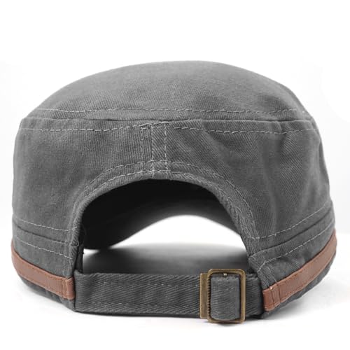 Flat Top Cap for Men Soft Cotton Adjustable Military - color: Grey