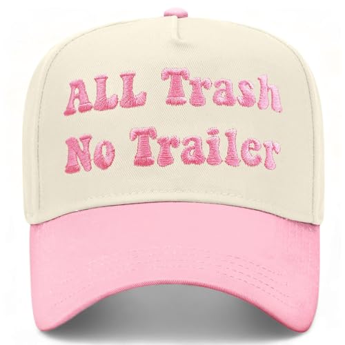 Vintage Canvas Embroidery Funny Hats Put It On My Husband's Tab Hat Adjustable Baseball Cap for Men Women - color: All Trash No Trailer-pink