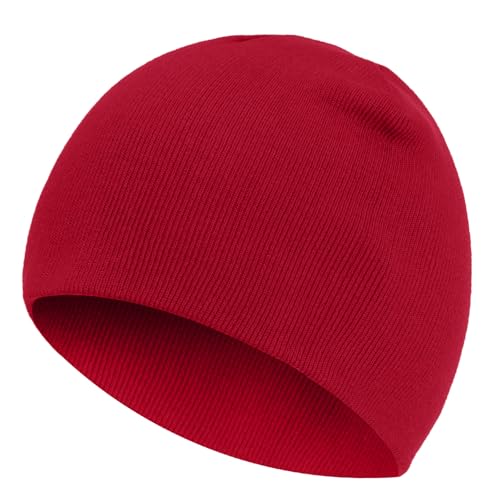 100% Cotton Beanie Hat for Men Women Cuffless Warm Winter Hats - color: 1pcs-red