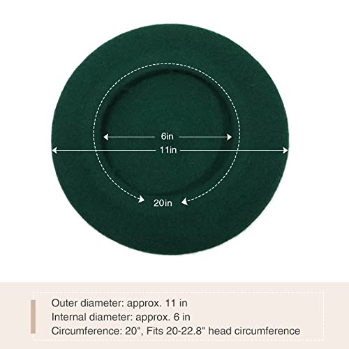 Women French Wool Beret Hats - Solid Color Classic Beanie Winter Cap - color: Dark Green