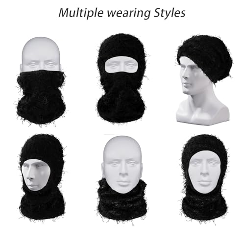 TFTSR 2 Pack Distressed Balaclava Ski Masks for Men,Shiesty Sheisty Masks for Cold Weather,Women Winter Knitted Full Covering - color: Black, Black Purple Mixed Black