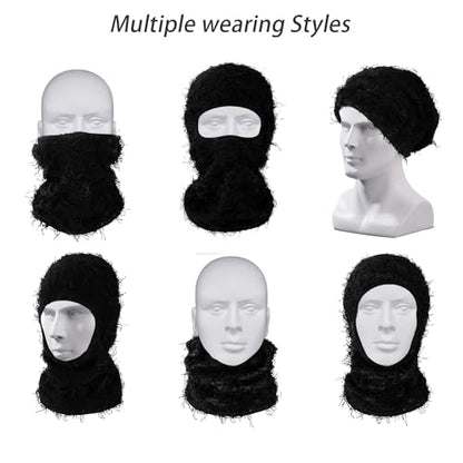 TFTSR 2 Pack Distressed Balaclava Ski Masks for Men,Shiesty Sheisty Masks for Cold Weather,Women Winter Knitted Full Covering - color: Black, Black Purple Mixed Black