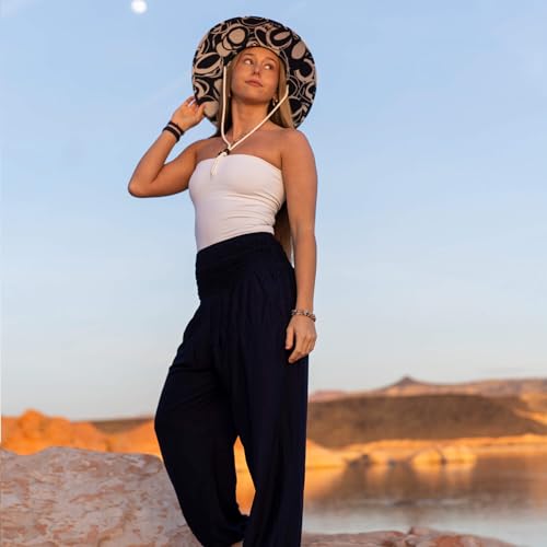 Women's Wide Brim Straw Sun Hat for Beach, Lifeguard Style, Hand-Woven Rush & Mat, Adjustable Chin Drawstring - color: The Ashley