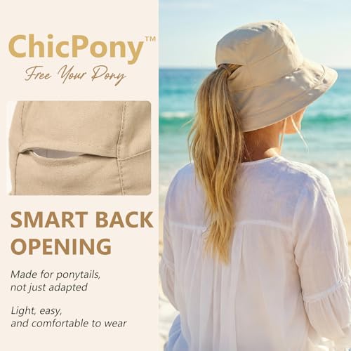 TOP-EX ChicPony Women's UPF 50+ Cotton Linen Wide Brim Sun Hat - color: Khaki, size: Medium