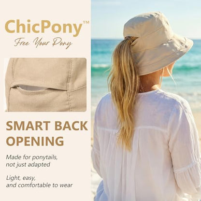 TOP-EX ChicPony Women's UPF 50+ Cotton Linen Wide Brim Sun Hat - color: Black, size: Medium