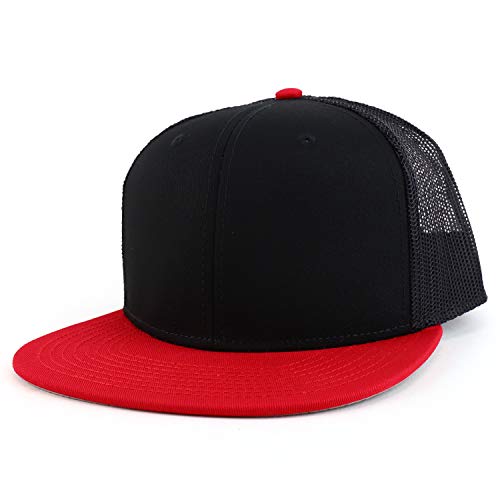 Armycrew Oversize XXL Blank Flatbill Mesh Snapback Cap - color: Black Red