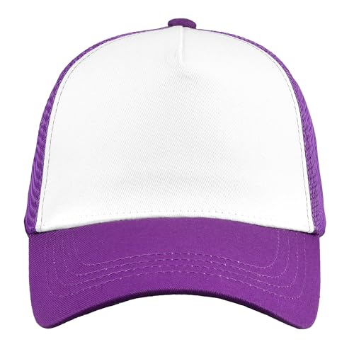 Falari 5-Panel Mesh Baseball Cap, Trucker Hat, Structured Plain Design, Cotton, Adjustable Size - color: 1pk Purple