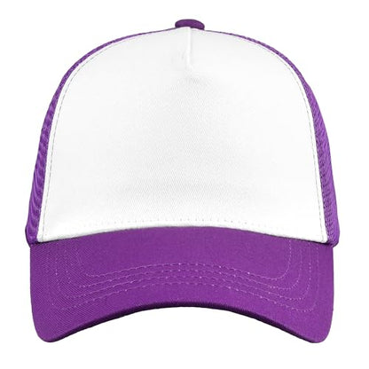 Falari 5-Panel Mesh Baseball Cap, Trucker Hat, Structured Plain Design, Cotton, Adjustable Size - color: 1pk Purple