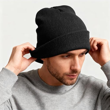 ZOORON Beanie for Men Women Warm Winter Hat Unisex Soft Knit Cuffed Beanie - color: Black