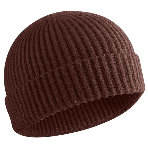 50% Wool Knit Short Fisherman Beanie for Men Women Warm Winter Hat - color: 1pcs-dark Coffee