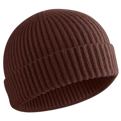 50% Wool Knit Short Fisherman Beanie for Men Women Warm Winter Hat - color: 1pcs-dark Coffee