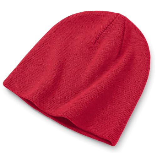 ROYBENS 100% Cotton Cuffless Beanie for Men Women Knit Fisherman Skull Cap - color: Red