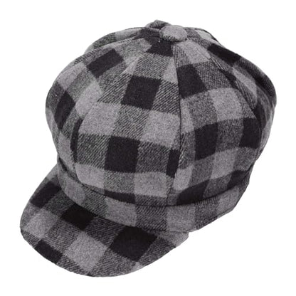 ZLYC Women Classic Newsboy Cap Visor 8 Panel Gatsby Cabbie Paperboy Hat - color: Plaid Black Gray