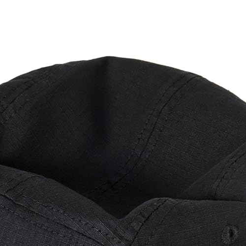 5 Panel Flat Brim Baseball Caps Vintage Washed Cotton Soft Bill Trucker Hats Short Brim Strapback Hip Hop Biker Board Cap - color: Black