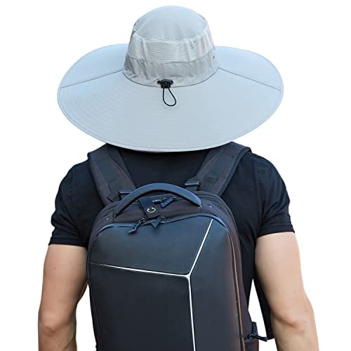 HUAMULAN Men Women 6" Wide Brim Sun Hat Summer Fishing Hats UV Protection - color: Bg9020-lightgray