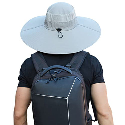HUAMULAN Men Women 6" Wide Brim Sun Hat Summer Fishing Hats UV Protection - color: Bg9020-lightgray