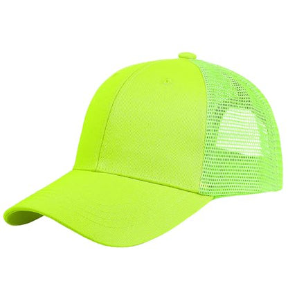 Falari Trucker Hat Baseball Cap Structured Plain Design 6 Panel, Adjustable Size - color: 1pk Neon Green