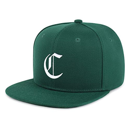 JPAK Old English Letter C Hip-Hop Snapback Hat Embroidered Baseball Cap English Alphabet - color: 06. Green