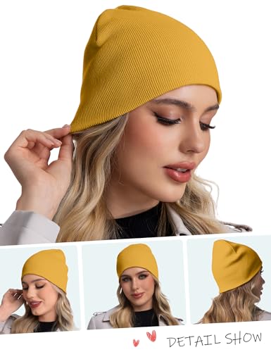 ROYBENS 100% Cotton No Cuff Beanie Hat Men Women, Fisherman Skull Cap - color: Yellow