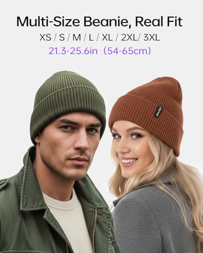 Zylioo XXL Beanie for Men,Big Head Winter Knit Hat,Stretch Warm Skull Cap - color: Brown, size: XX-Large-3X-Large