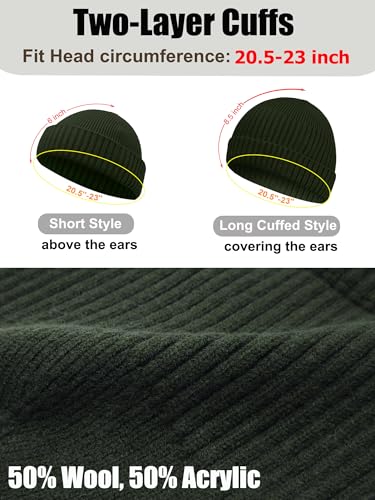 Wool Short Fisherman Beanie for Men Women Double Cuffed Skull Caps - color: 1pcs-army Green