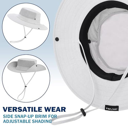 Cooling Sun Bucket Hat, UPF 50+ Wide Brim Boonie Hat with Ponytail Hole - color: 01 Off White