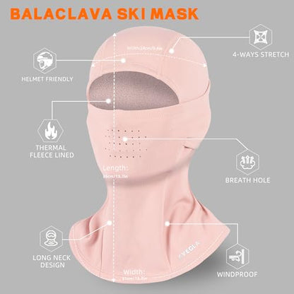 Winter Balaclava Ski Mask for Men Women Thermal Face Mask Breathable Face Cover for Cold Weather Motorcycle Snowboard - color: Black+pink(with Breath Hole)
