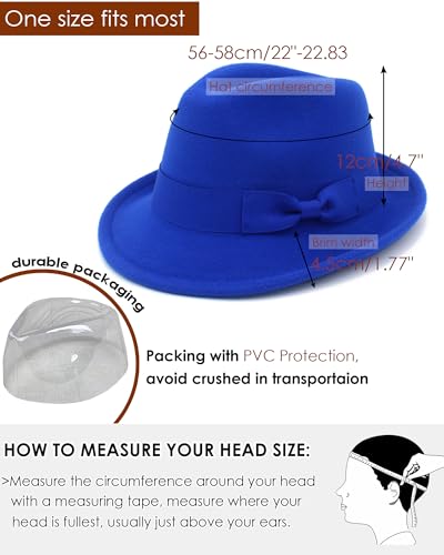 Fedora Hats for Men Women 1920s Short Brim Felt Trilby Hat - color: Royal Blue