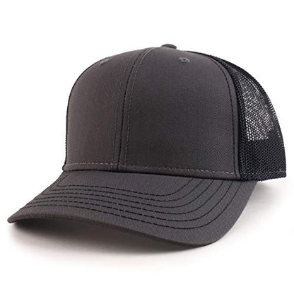 Armycrew Oversize XXL Low Profile Two Tone Mesh Back Trucker Baseball Cap - color: Charcoal Black