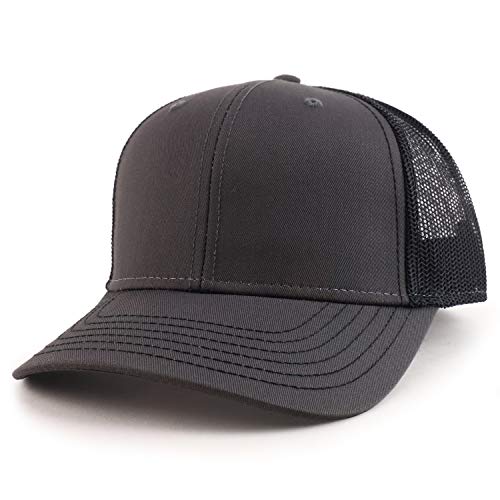Armycrew Oversize XXL Low Profile Two Tone Mesh Back Trucker Baseball Cap - color: Charcoal Black