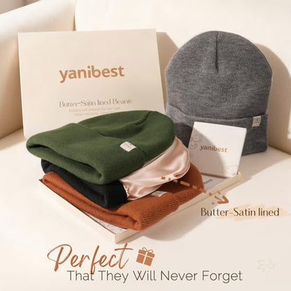 YANIBEST Satin Lined Beanie for Women, Reduce Frizz Winter Hats - color: Wine Red