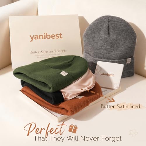 YANIBEST Satin Lined Beanie for Women, Reduce Frizz Winter Hats - color: Ad-dark Grey