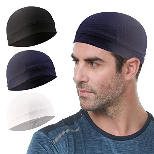 3 Pack Cooling Skull Cap Helmet Liner Sweat Wicking Breathable Hat for Men - color: Black,navy,white