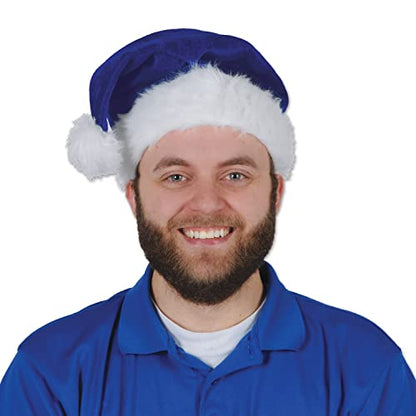 Beistle Plush Hats - Party Hats for Birthday & Holiday Theme Parties: Christmas - Santa - color: Blue