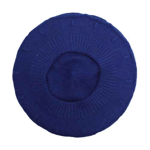 ZLYC Women French Beret Hat Reversible Solid Color Knit Warm Artist Cap - color: Cable Knit Royal Blue