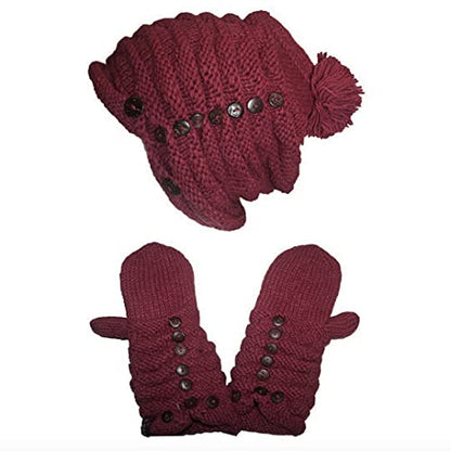 Agan Traders Women's 2026 Winter Mitten Hat Warm Fleece Lined Oversized Thick Chunky Slouchy From Nepal - color: Burgundy