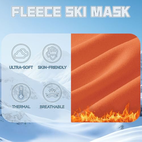 Balaclava Ski Mask for Men Women, Warm Fleece Face Mask Full Cover for Cold Weather Skiing Cycling, Ponytail Friendly - color: Orange