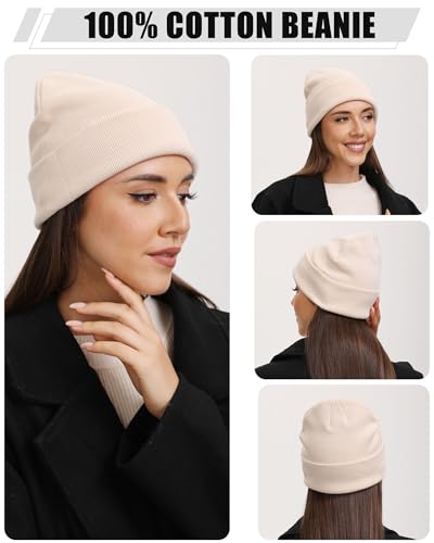 vidsel 100% Cotton Beanie Hat-Unisex Winter Knit Cuffed Beanies Skull Cap - color: 1-beige